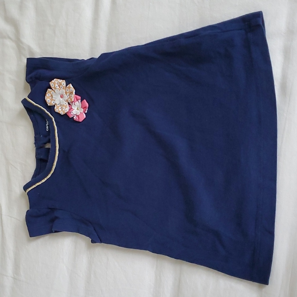 Carter's cap sleeve embellished navy blue tee with keyhole closure sz 2T